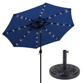 AZ Patio Heaters Solar Market Umbrella with LED Lights in Blue with  Base