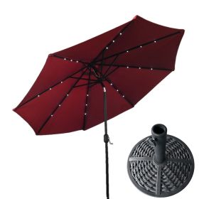 AZ Patio Heaters Solar Market Umbrella with LED Lights in Red with  Wicker Finish Base