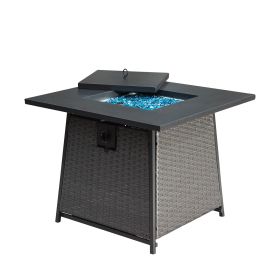 32 Inch Propane Fire Pits Table with Blue Glass Ball,50,000 BTU Outdoor Wicker Fire Table with ETL-Certified