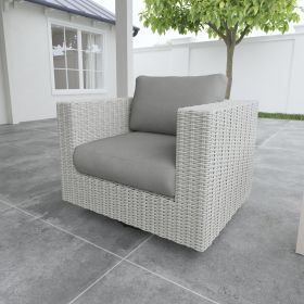 Outdoor Swivel Chair - HDPE Resin Wicker, Solution-Dyed Acrylic Covers - 360-Degree Swivel, Deep Cushions - Light Gray Resin, Dark Gray Covers