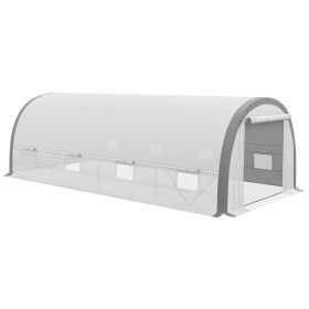 Outsunny 19.5' x 10' x 6.5' Walk-in Tunnel Greenhouse with Upgraded Structure, Zippered Roll Up Mesh Door, 8 Mesh Windows