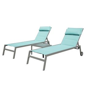 Outdoor Patio Chaise Lounge Set of 3, Aluminum Pool Lounge Chairs with and Wheels, Textilene Padded Adjustable Recliner All Weather for Poolside