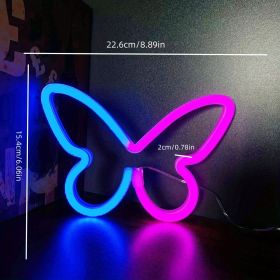 1pc, Butterfly LED Neon Sign, USB Or Battery Powered Neon Sign, Bedroom Decor, Wedding Decor, Birthday Decor, Party Decor, Wedding Supplies (Color: Two-color Combination, Model: Bright Neon Hanging Type)