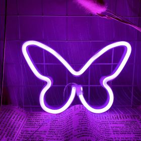 1pc, Butterfly LED Neon Sign, USB Or Battery Powered Neon Sign, Bedroom Decor, Wedding Decor, Birthday Decor, Party Decor, Wedding Supplies (Color: Purple, Model: Bright Neon Hanging Type)