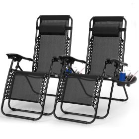 2Packs Zero Gravity Lounge Chair with Dual Side Tray 330lbs Load Foldable Recliner Chair (Color: NBlack)