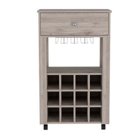 Ace Bar Cart; Twelve Built-in Wine Rack; Four Legs; One Open Shelf (Color: Light Gray)