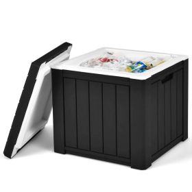 3-In-1 Patio 10 Gallon Ice Cube Cooler Box Table Stool Storage W/Handle (Color: Black, type: Outdoor Coolers)